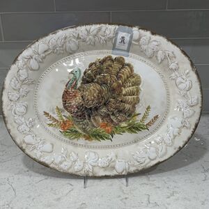 Turkey Platter Rustic Melamine Serving Thanksgiving 18.5 x 14.25” Rachel Ashwell
